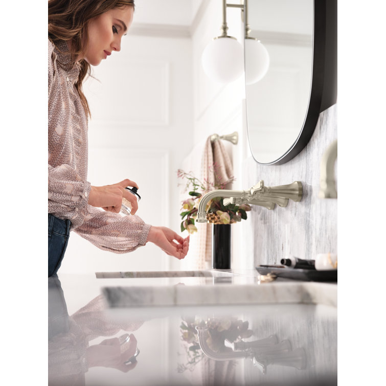 Brushed Nickel Wall Mounted Widespread Bathroom Faucet