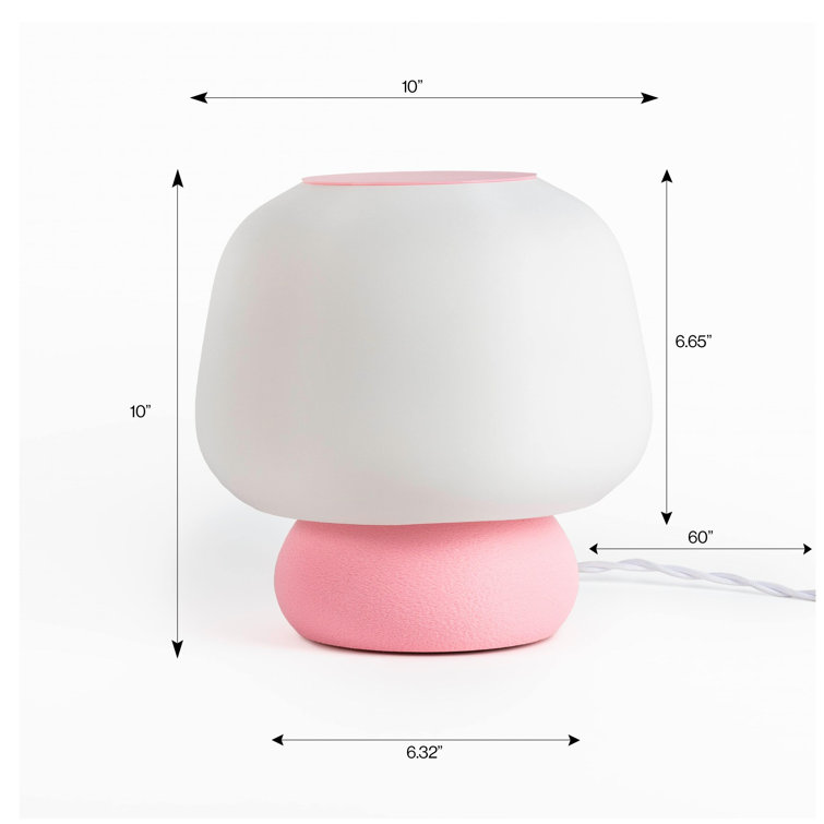 Mushroom 10" White and Light Pink 3D Printed LED Table Lamp
