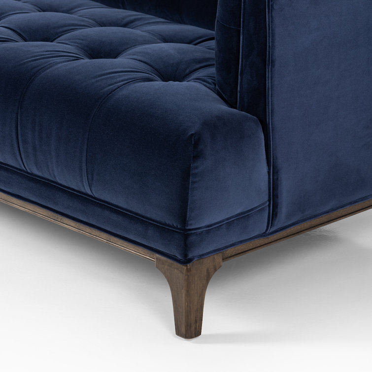 Navy Blue Velvet Tufted Mid-Century Modern Sofa