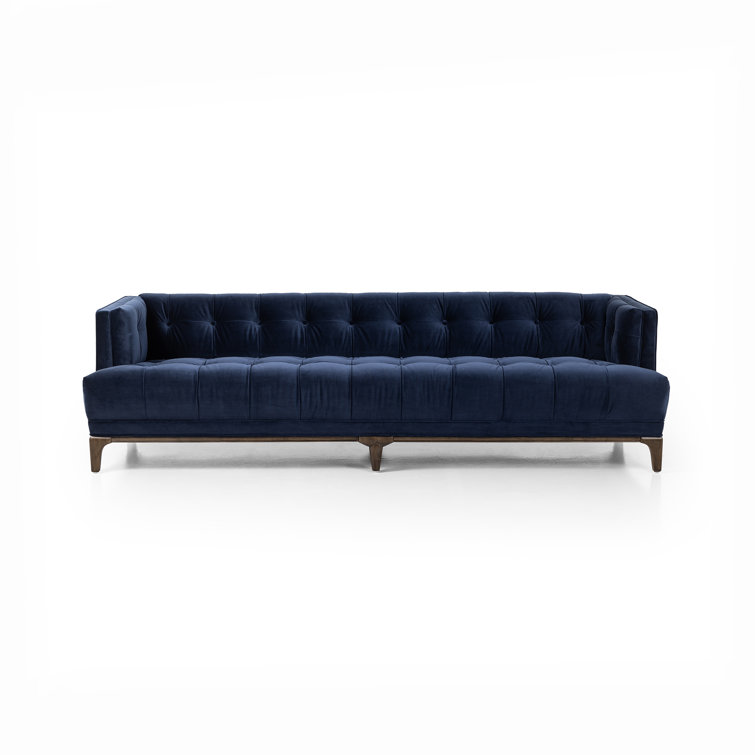 Navy Blue Velvet Tufted Mid-Century Modern Sofa