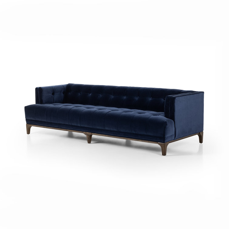 Navy Blue Velvet Tufted Mid-Century Modern Sofa