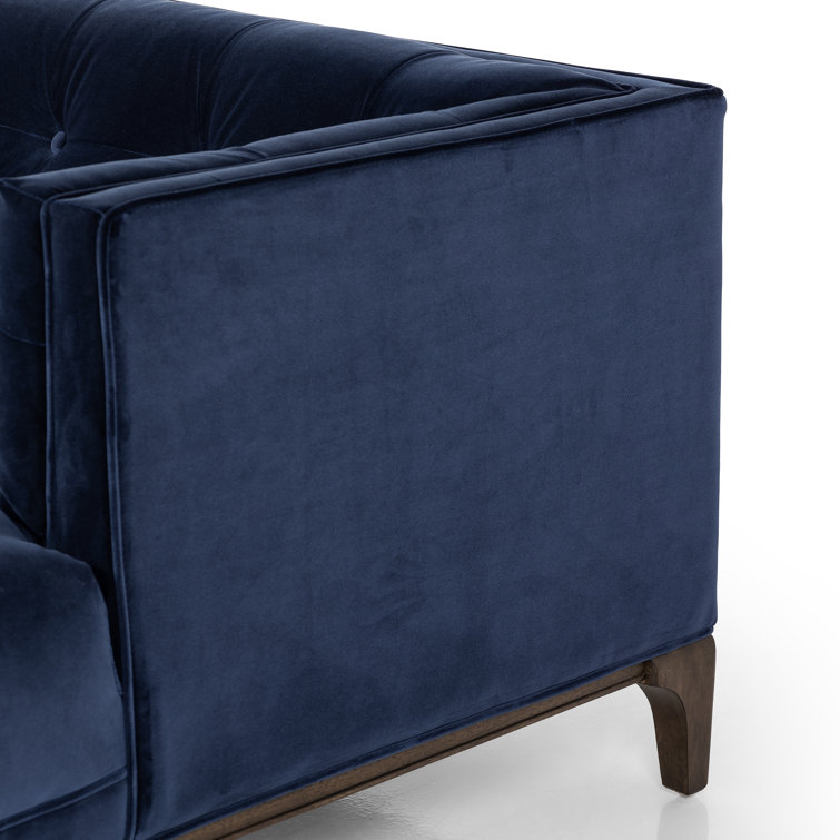 Navy Blue Velvet Tufted Mid-Century Modern Sofa