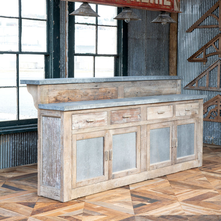 90'' Reclaimed Wood and Metal Rustic Home Bar