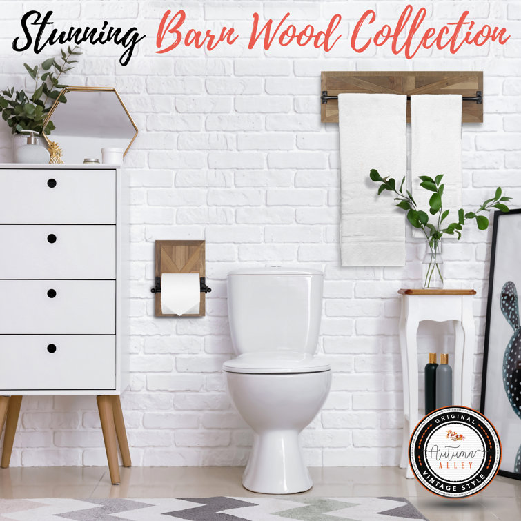 Rustic Barn Wood Wall Mounted Towel Rack with Matte Black Bar
