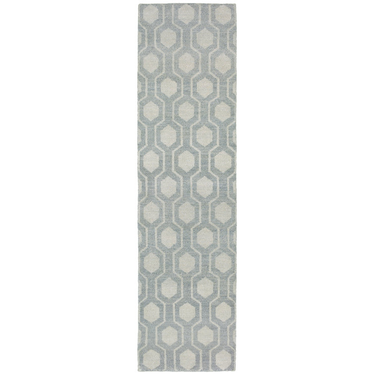 Maddox Hand-Knotted Blue Wool Geometric Runner Rug