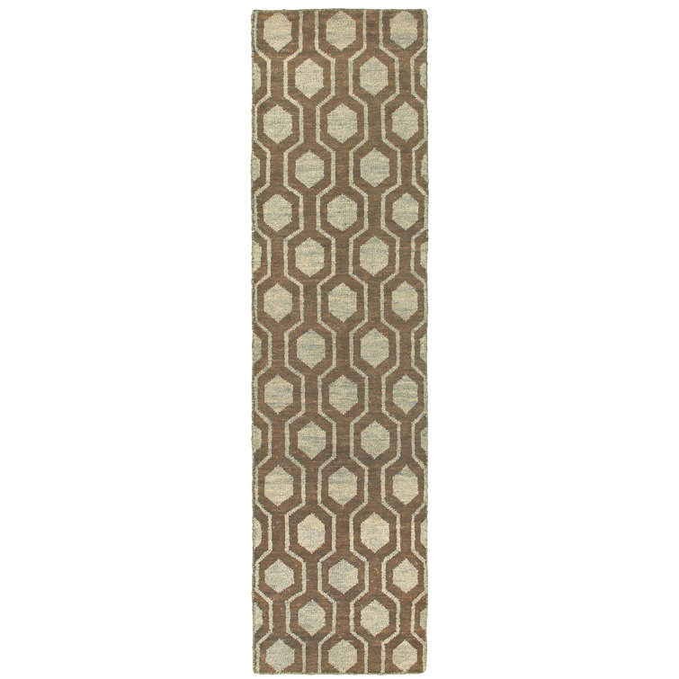 Maddox Transitional Blue Geometric Hand-Knotted Wool Runner Rug