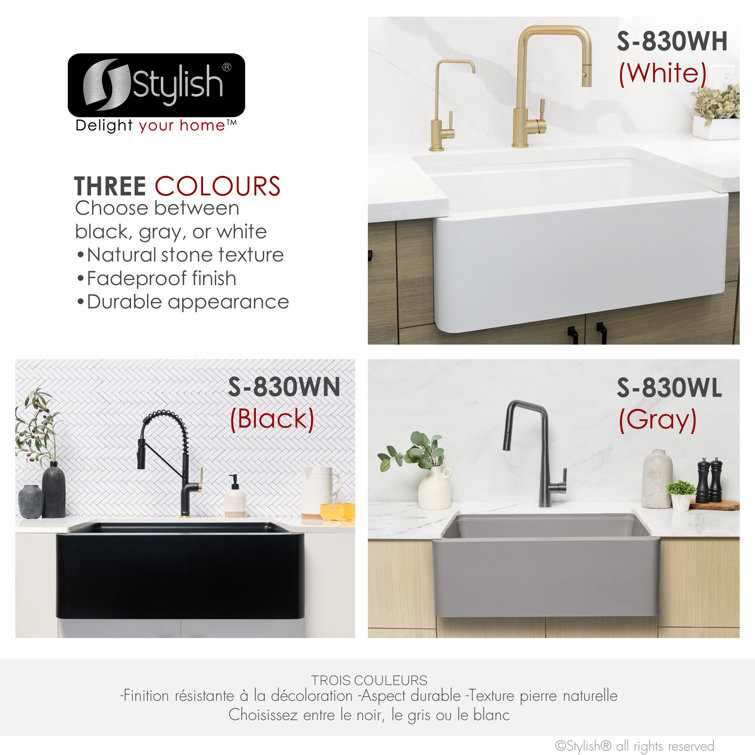 White Composite Granite 30" Farmhouse Apron Kitchen Sink with Accessories