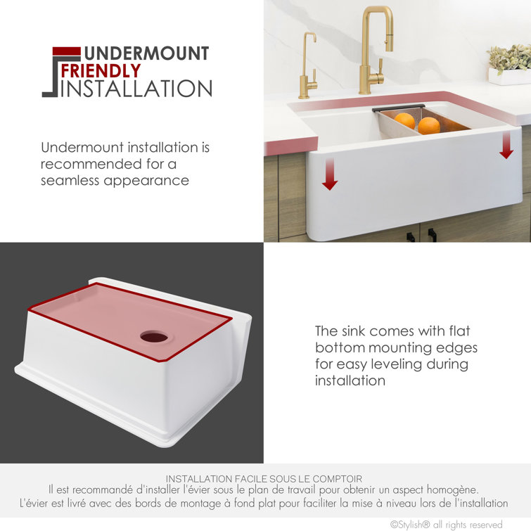 White Composite Granite 30" Farmhouse Apron Kitchen Sink with Accessories