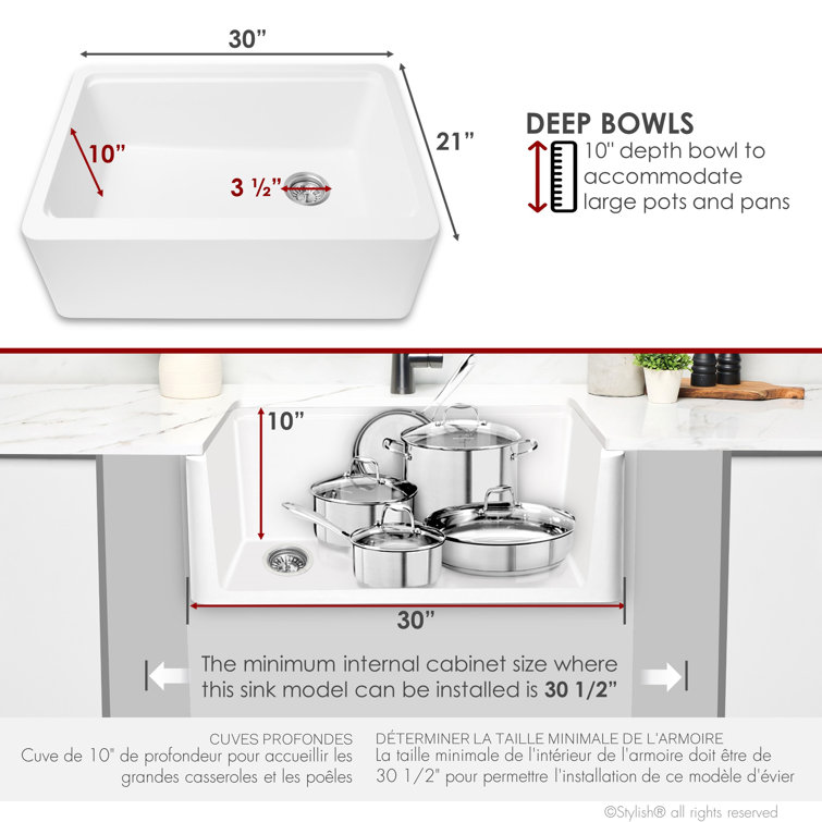 White Composite Granite 30" Farmhouse Apron Kitchen Sink with Accessories