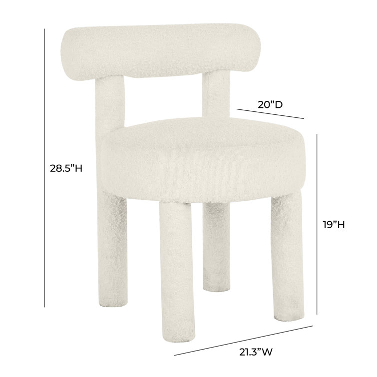 Boucle White Velvet Upholstered Dining Chair with Solid Wood Legs