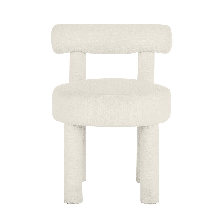 Boucle White Velvet Upholstered Dining Chair with Solid Wood Legs
