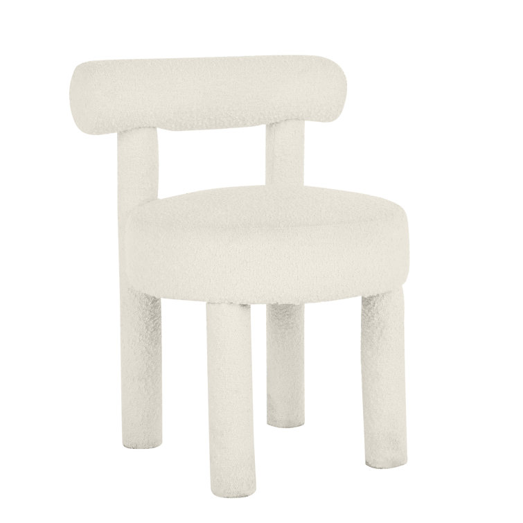 Boucle White Velvet Upholstered Dining Chair with Solid Wood Legs