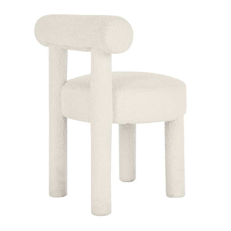 Boucle White Velvet Upholstered Dining Chair with Solid Wood Legs