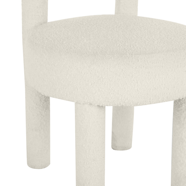 Boucle White Velvet Upholstered Dining Chair with Solid Wood Legs
