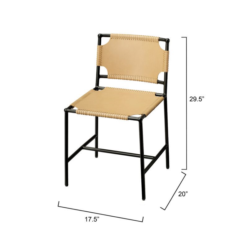 Cashew Brown Leather Sling-Style Dining Chair with Metal Frame