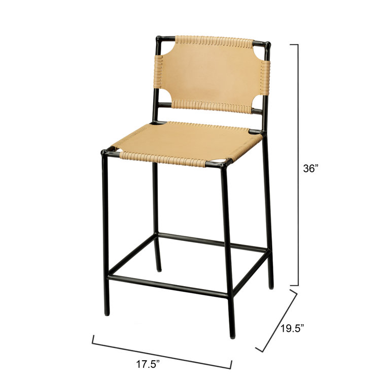 Off-White Leather and Black Metal 24" Counter Stool