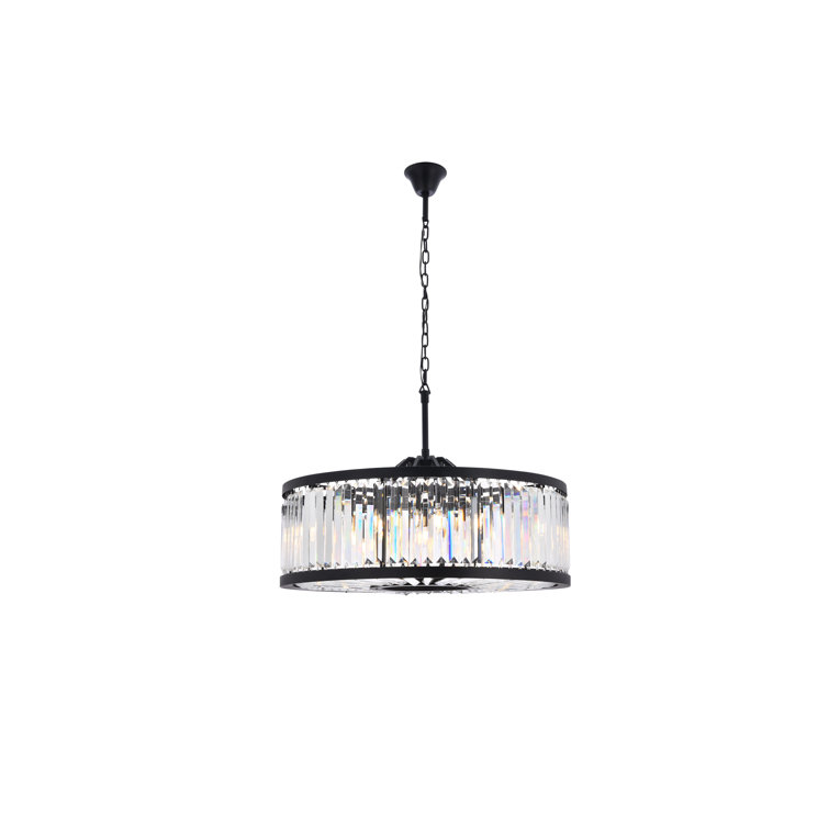 Matte Black 10-Light Chandelier with Clear Crystal Bars