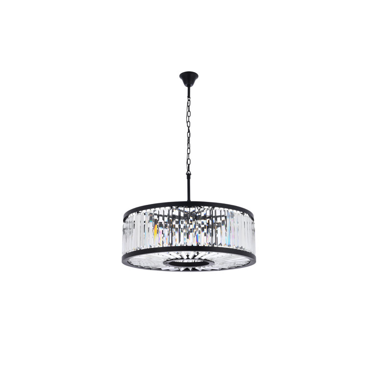 Matte Black 10-Light Chandelier with Clear Crystal Bars