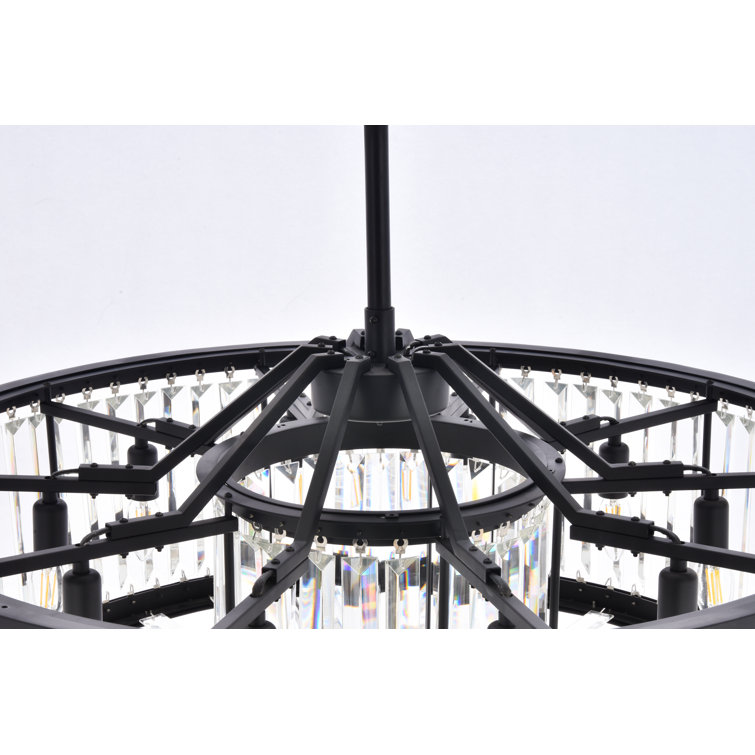 Matte Black 10-Light Chandelier with Clear Crystal Bars