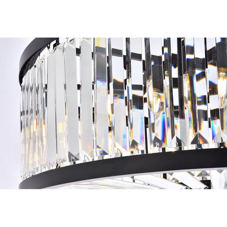 Matte Black 10-Light Chandelier with Clear Crystal Bars