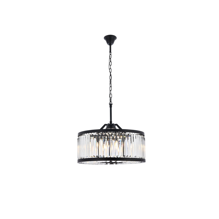 Matte Black 8-Light Chandelier with Clear Crystal Trim