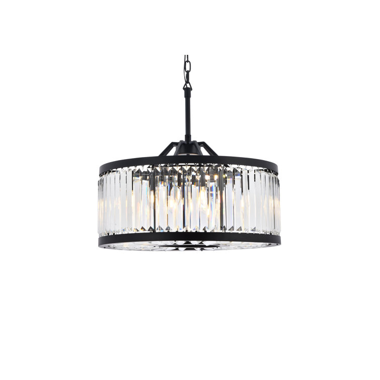 Matte Black 8-Light Chandelier with Clear Crystal Trim