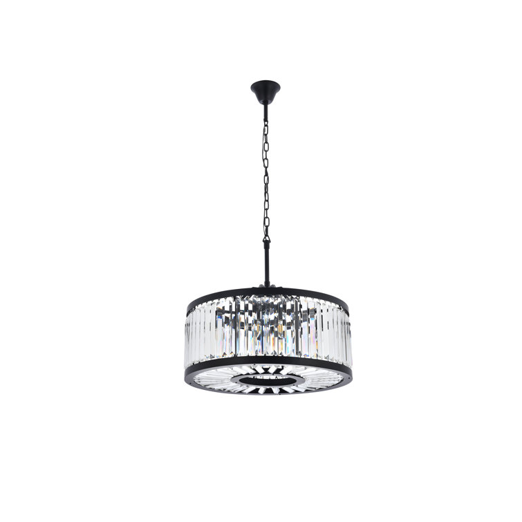 Matte Black 8-Light Chandelier with Clear Crystal Trim