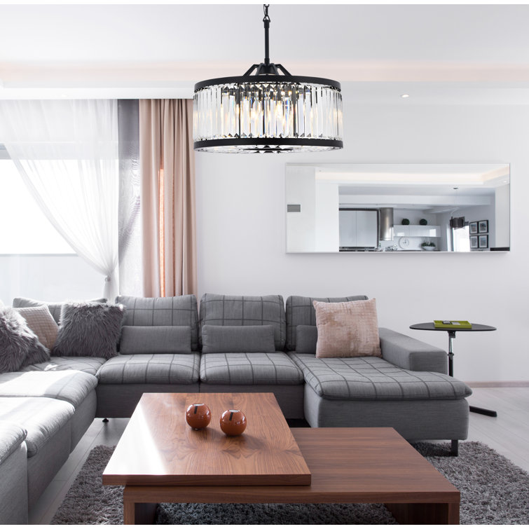 Matte Black 8-Light Chandelier with Clear Crystal Trim