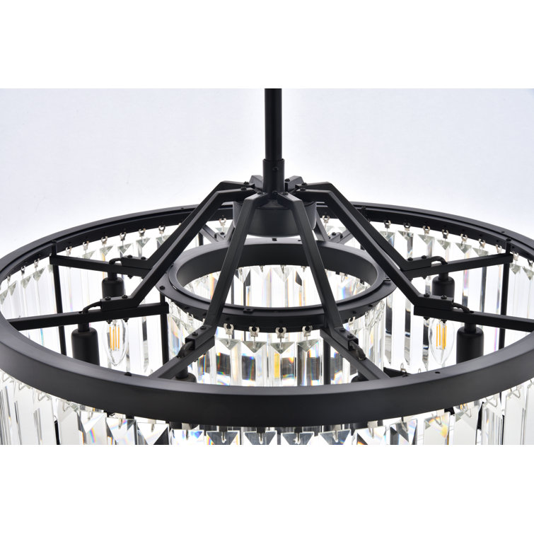 Matte Black 8-Light Chandelier with Clear Crystal Trim