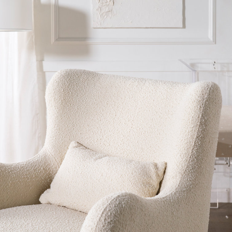 Ivory Boucle Modern Swivel Glider with Curved Back