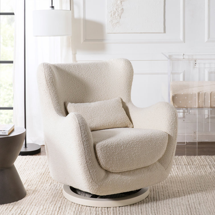Ivory Boucle Modern Swivel Glider with Curved Back