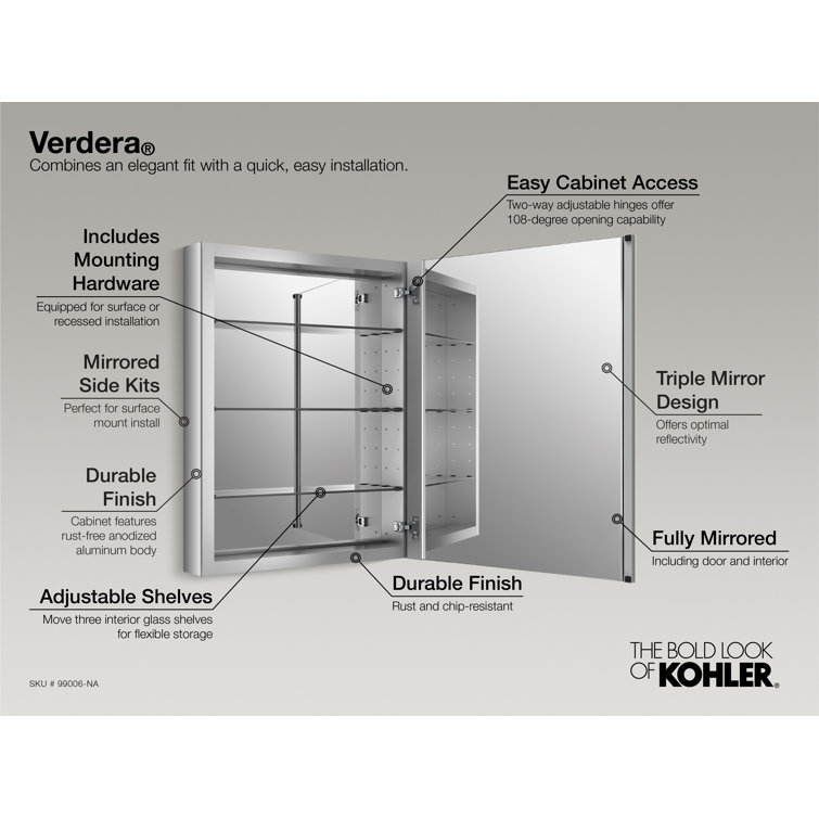 Verdera 40" x 20" Silver Aluminum Medicine Cabinet with Mirror