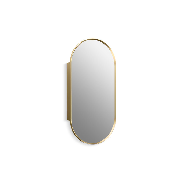 Moderne Brushed Gold Oval Framed Medicine Cabinet with Mirror