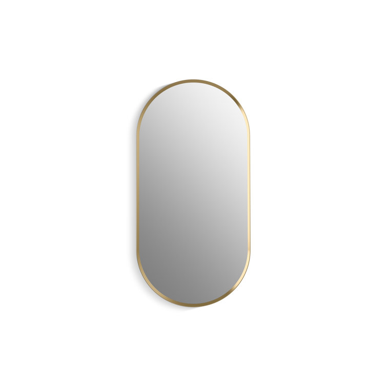 Moderne Brushed Gold Oval Framed Medicine Cabinet with Mirror