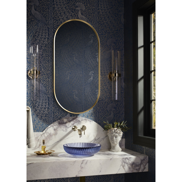 Moderne Brushed Gold Oval Framed Medicine Cabinet with Mirror