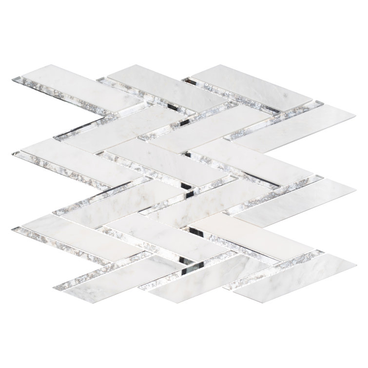 Skylar Polished Silver Chevron Marble Mosaic Tile