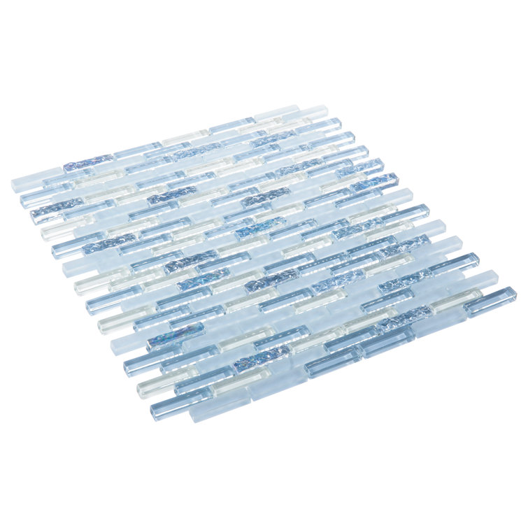 Azure Frosted Glass Brick Joint Mosaic Tile Sheet