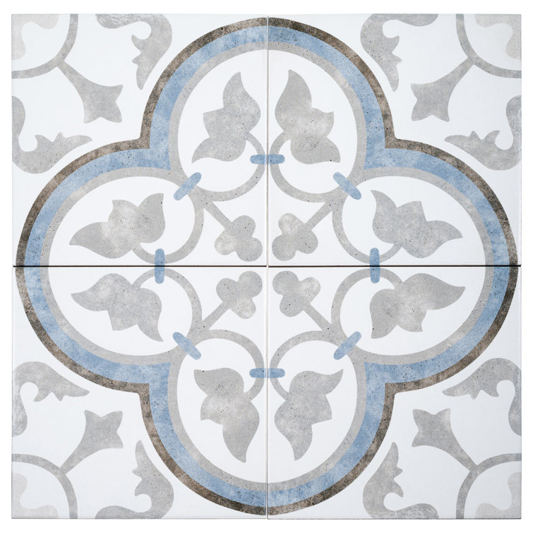 Luv Passion 8" Gray and Blue Porcelain Tile