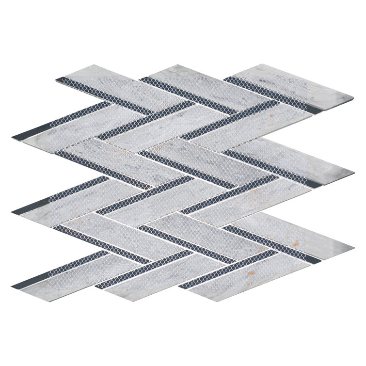 Skylar Polished White Marble Chevron Mosaic Tile