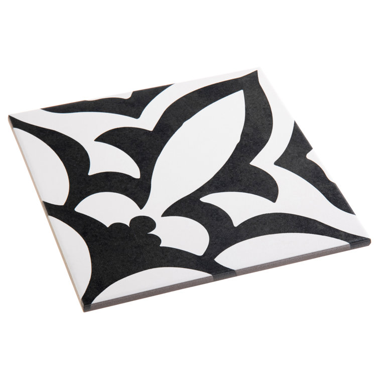 Luv Ti'Amo 8" Black and White Porcelain Encaustic Tile