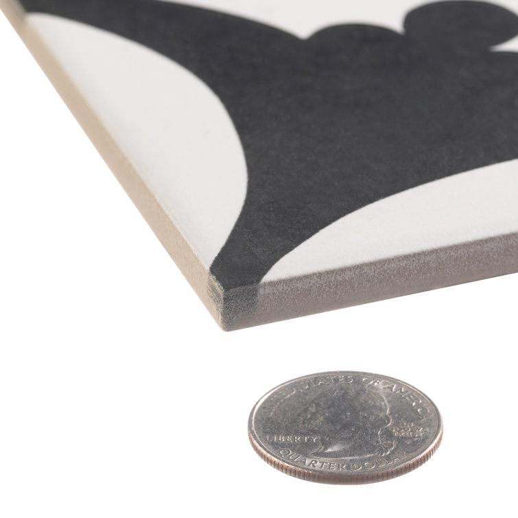 Luv Ti'Amo 8" Black and White Porcelain Encaustic Tile