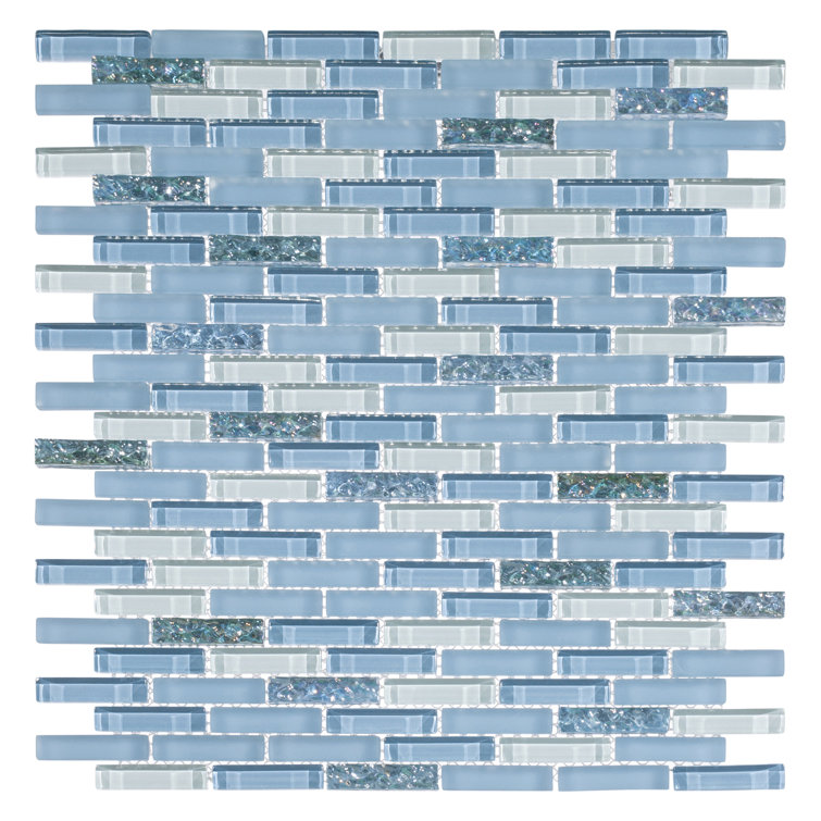 Azure Frosted Glass Brick Joint Mosaic Tile Sheet