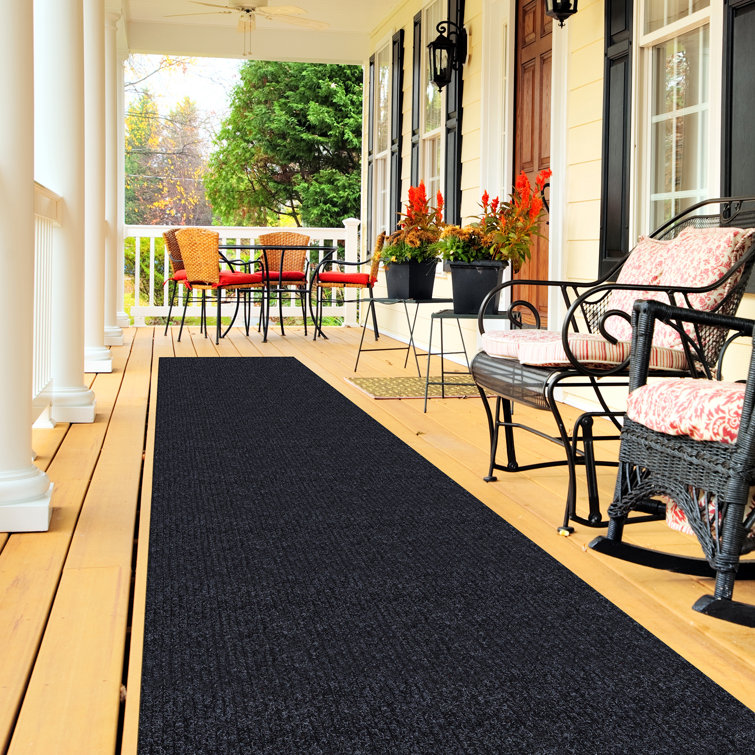 Black Non-Slip Synthetic Hallway Runner Rug, 2'7" x 9'10"