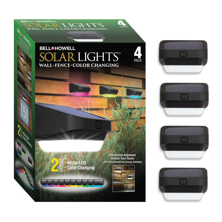 Black Solar LED Fence Lights with Color Changing Mode, 4-Pack