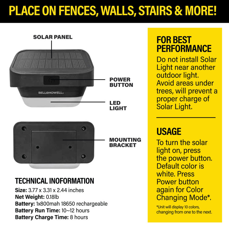 Bell+Howell Solar Powered Color Changing LED Fence Lights Multipack