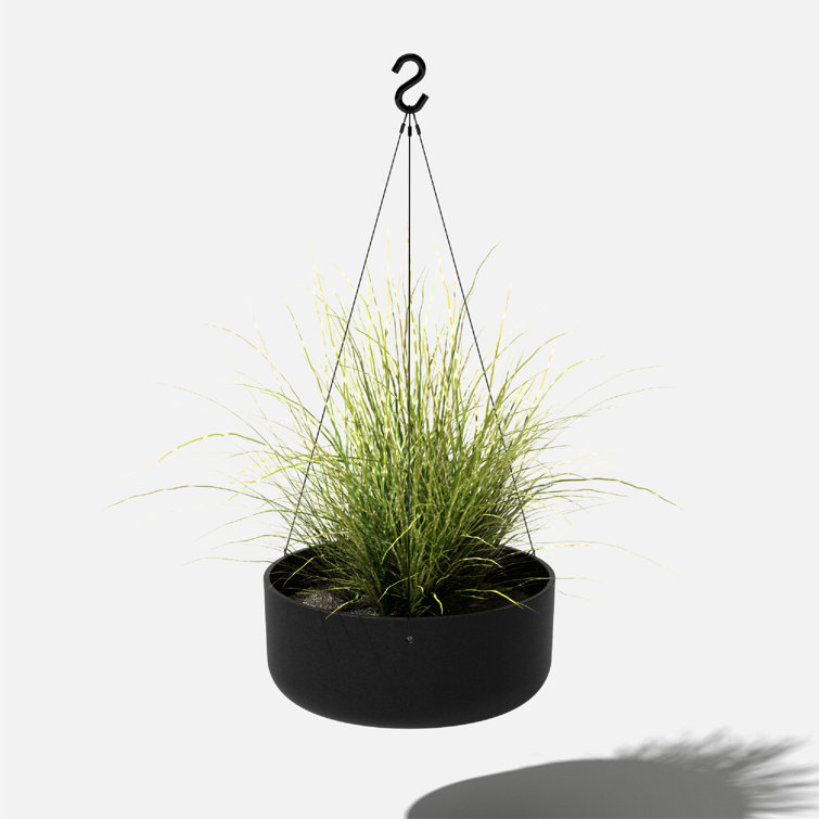 Black Plastic-Stone Composite Hanging Patio Planter Bowl