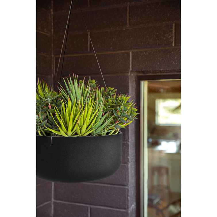 Black Plastic-Stone Composite Hanging Patio Planter Bowl