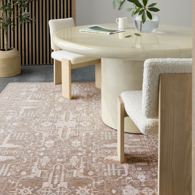 Taupe and Cream Synthetic 6' x 9' Rectangular Rug