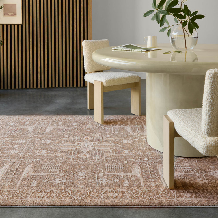 Taupe and Cream Synthetic 6' x 9' Rectangular Rug