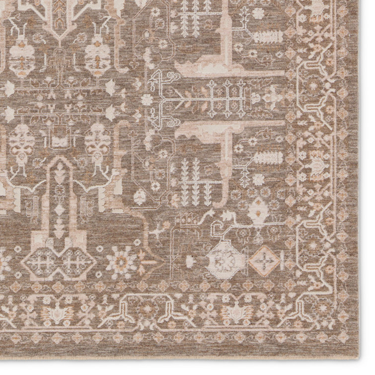Taupe and Cream Synthetic 6' x 9' Rectangular Rug